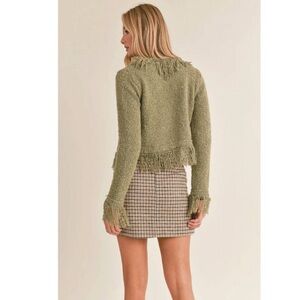 Sage Olive Green Fringed Cardigan